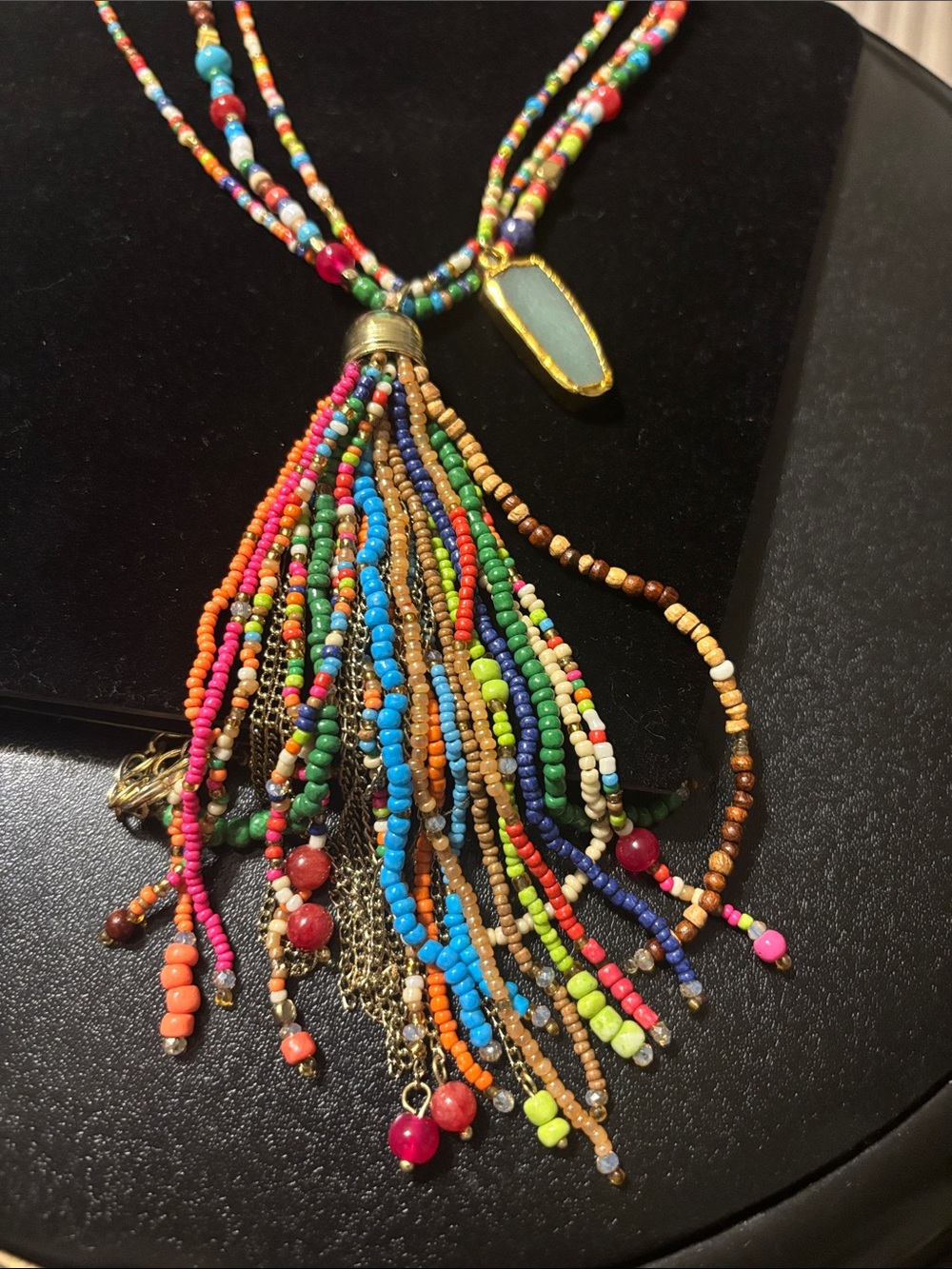 Chico's Multicolor Seed-Bead Tassel Necklace with Gem Pendant - Picture 16 of 16